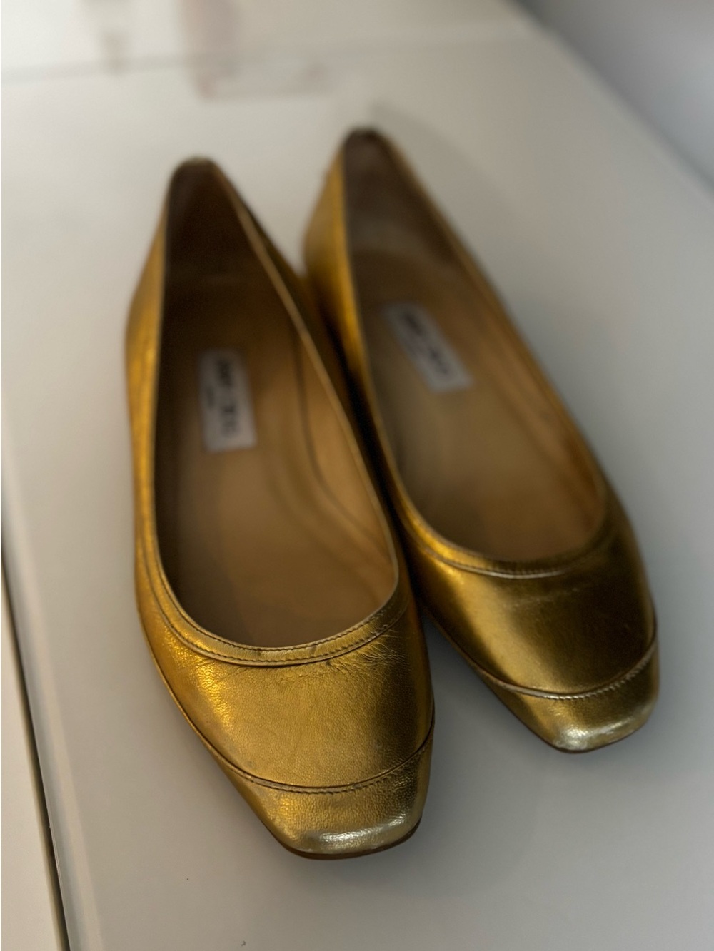 Jimmy Choo Metallic Gold Leather Ballet Flats sz 9 or eu 40
